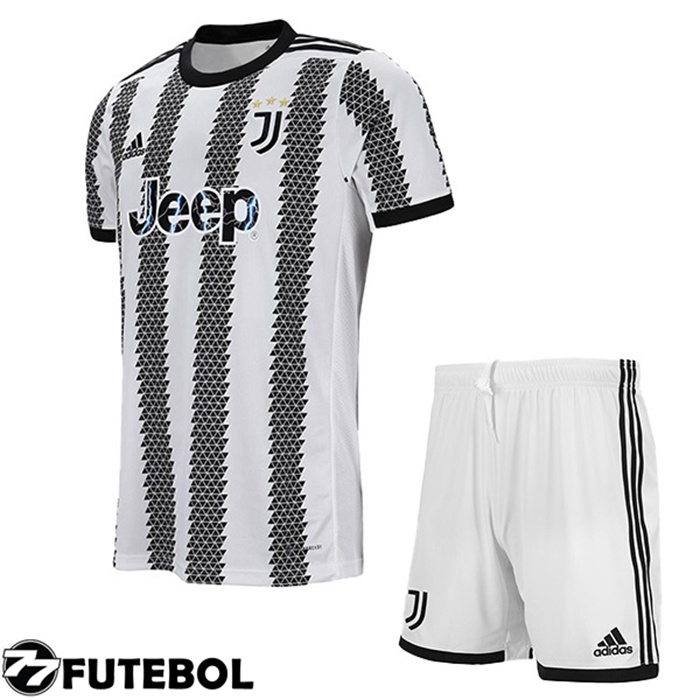 Camisas De Futebol Juventus Infantil Home Branco Negro 2022/2023