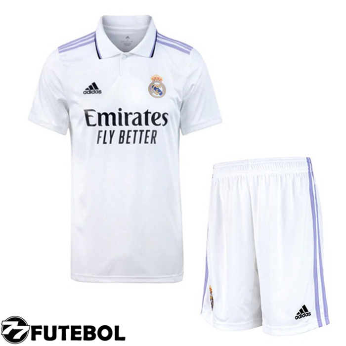 Camisas De Futebol Real Madrid Infantil Home Branco 2022/2023
