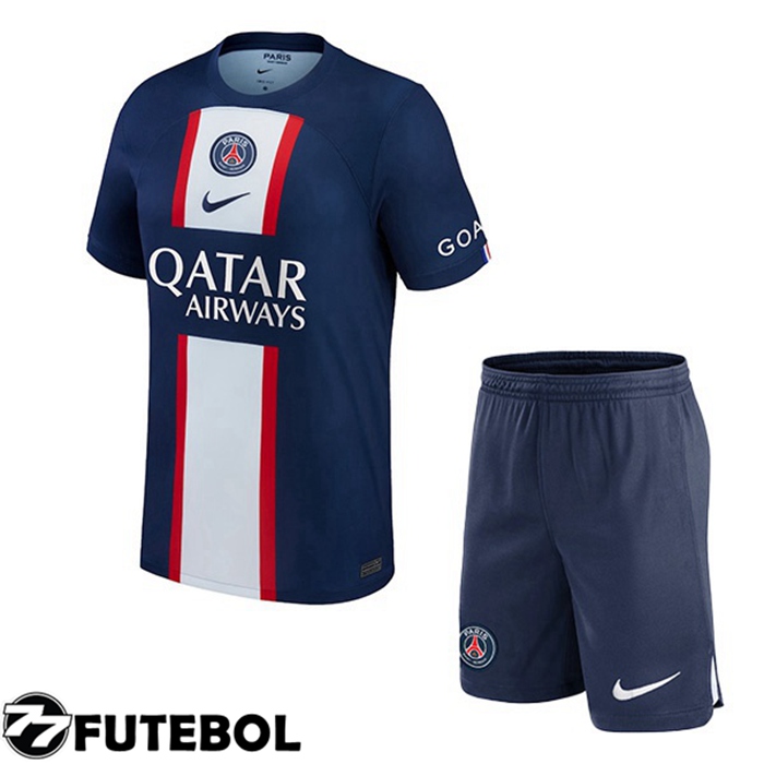 Camisas De Futebol Paris PSG Infantil Home Azul Real 22/23