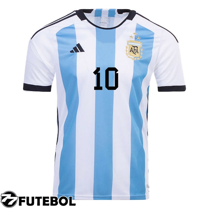 Camisa Nacional Argentina (MESSI 10) 3 Stars Home Copa Do Mundo 2022